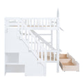 Full Over Full Castle Style Bunk Bed With 2 Drawers 3 Shelves And Slide White White Solid Wood