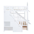 Full Over Full Castle Style Bunk Bed With 2 Drawers 3 Shelves And Slide White White Solid Wood