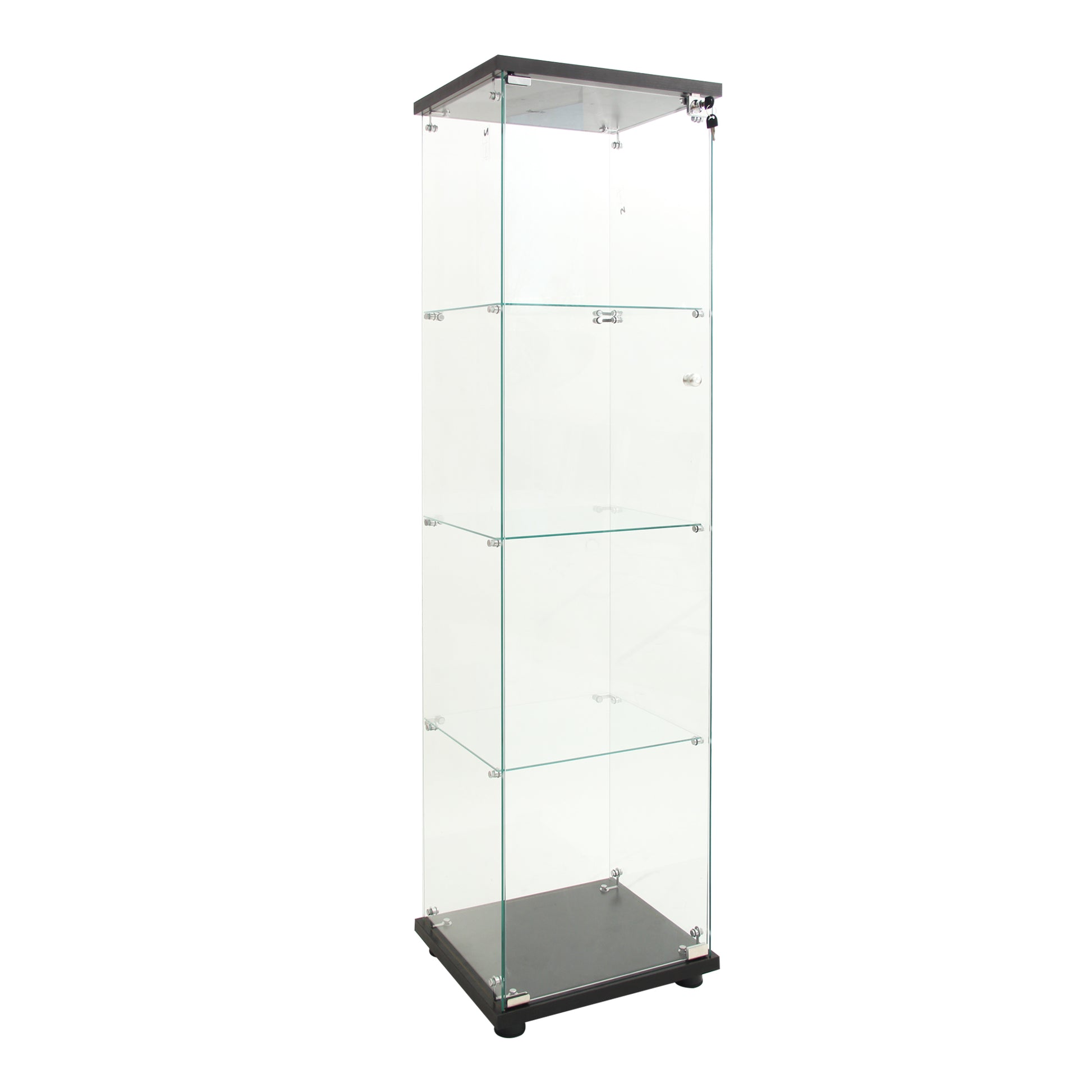 Led Lights Glass Display Cabinet 4 Shelves With Door, Floor Standing Curio Bookshelf For Living Room Bedroom Office, 64.7"*16.7"*14.3", Black Black Glass