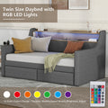 Twin Size Daybed With Storage Drawers, Upholstered Daybed With Charging Station And Led Lights, Gray Old Item W1580S00034 Twin Gray Linen