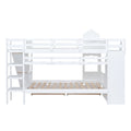 Full Over Full Castle Style Bunk Bed With 2 Drawers 3 Shelves And Slide White White Solid Wood