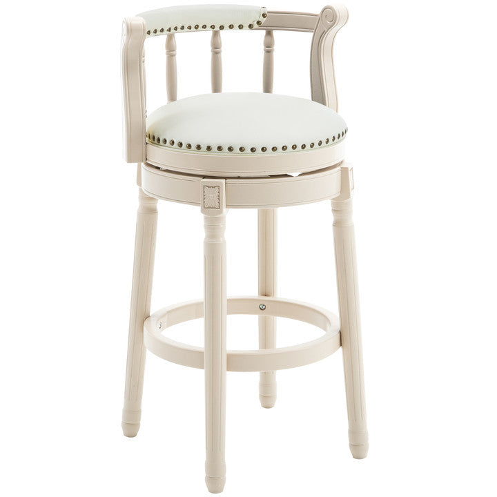 Bar Stools Seat Height 29.5'' Leather Wooden Bar Stools White 1Pc Cream Genuine Leather