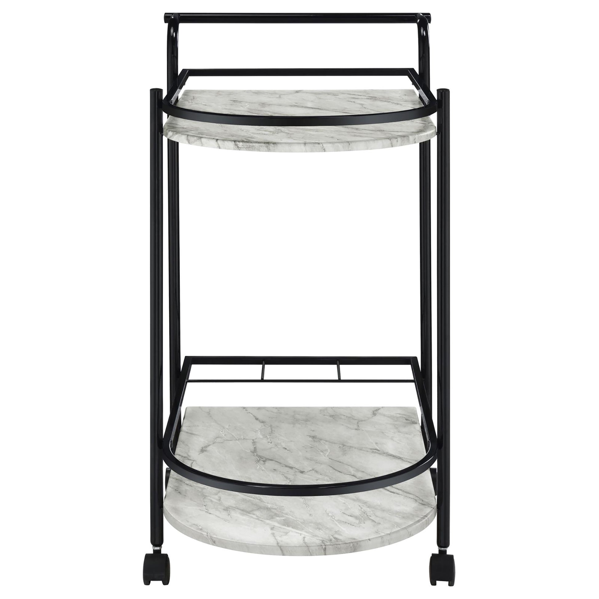 Black And Faux White Marble Serving Cart With Wine Rack Black Gray Dining Room Contemporary,Modern Kitchen Carts Metal Small Less Than 40In