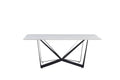 Sleek Black Sandstone Dining Table With Glossy Snow Mountain Stone Top And Carbon Steel Base Load Capacity 91.5 Kg White Carbon Steel