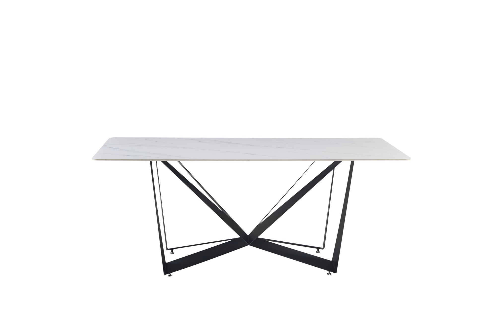 Sleek Black Sandstone Dining Table With Glossy Snow Mountain Stone Top And Carbon Steel Base Load Capacity 91.5 Kg White Carbon Steel