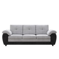 81.9 Large Size Three Seat Sofa,Modern Upholstered,Black Leather Paired With Light Gray Velvet Black Gray Velvet Wood Primary Living Space Medium Firm Modern Eucalyptus Polyurethane Foam Eucalyptus