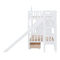 Twin Over Twin Castle Style Bunk Bed With 2 Drawers 3 Shelves And Slide White White Solid Wood