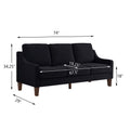 Modern 3 Person Seat Sofa Couch With Scooped Armrest Wood Legs,Upholstered Velvet 3 Seat Sofa With Removable Cushions For Livingroom Bedroom,Black Black Espresso Velvet Wood Primary Living Space Medium Soft Cushion Back American Design Rubberwood Square