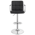 Black And Chrome Adjustable Bar Stool With Arms Solid Black Dining Room Foam Spot Clean Contemporary,Modern Bar Stools Tufted Back Foam Faux Leather