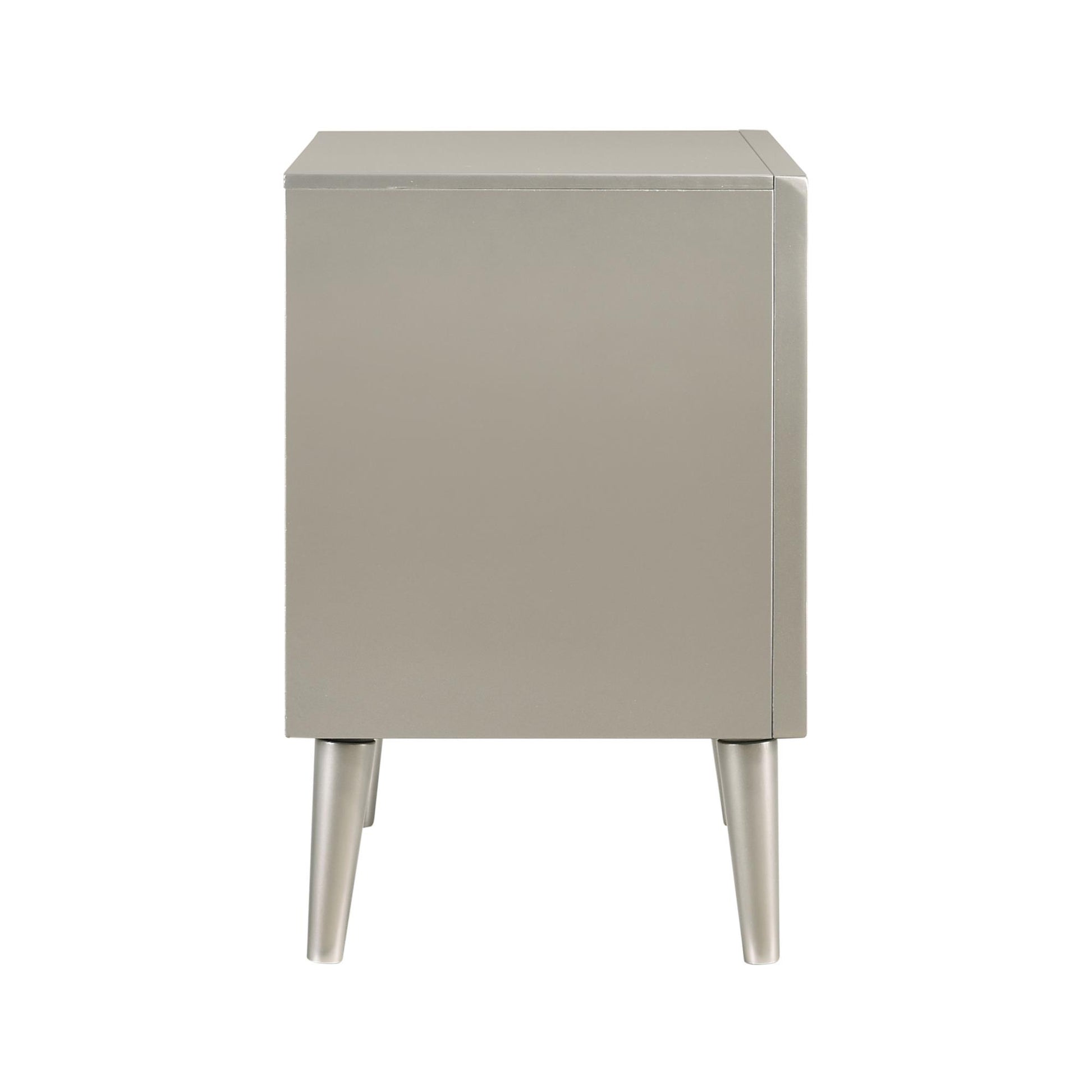 Metallic Sterling 2 Drawer Nightstand Silver Gray 2 Drawers Bedroom Drawer Storage Glam Rubberwood Felt Lined Drawers Wood