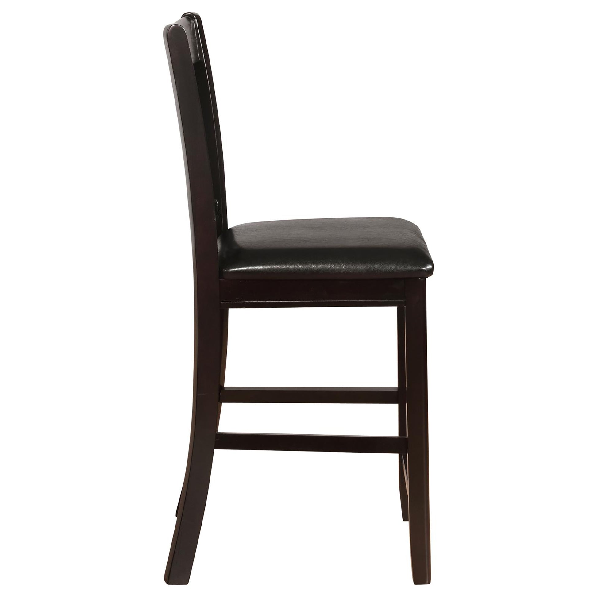 Black And Espresso Lattice Back Counter Height Stools Set Of 2 Solid Brown Espresso Dining Room Foam Spot Clean Transitional Rubberwood Open Back Foam Faux Leather