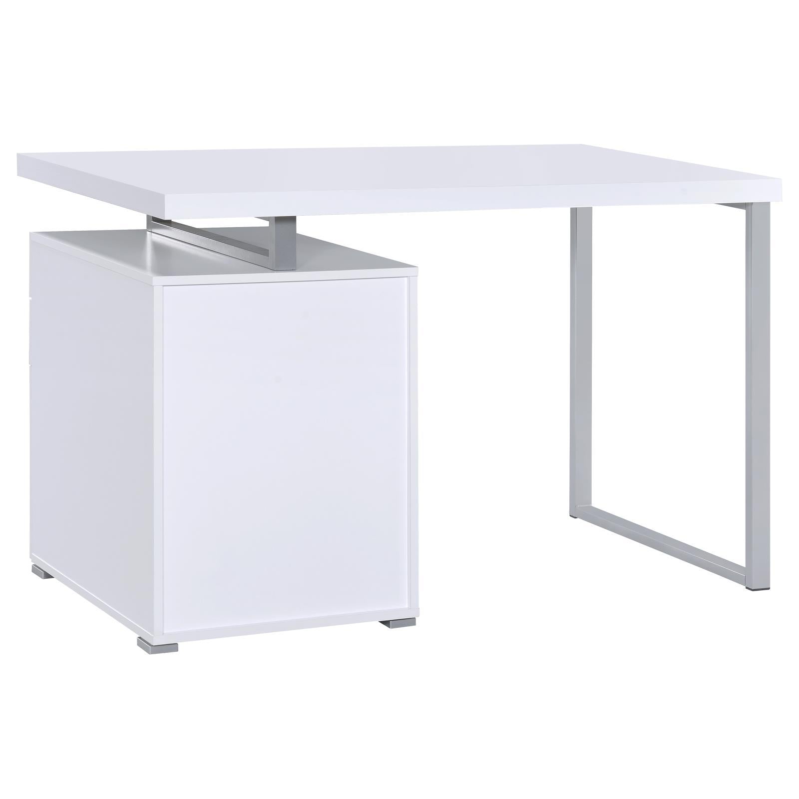 White 3 Drawer Reversible Office Desk White White Writting Desk Office Contemporary,Modern Rectangular Drawers Desk Wood Sled