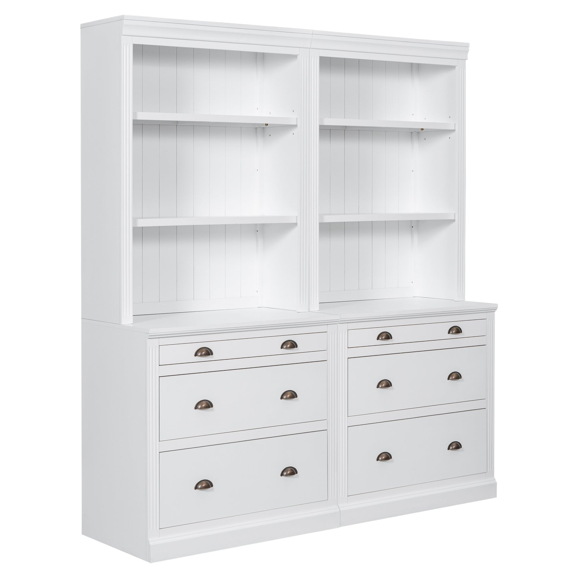 83.4"Tall Bookshelf Suite,Modern Bookcase Suite With Led Lighting, Drawers And Open Shelves,2 Piece Set Storage Bookshelf For Living Room,Home Office,White White Solid Wood Mdf