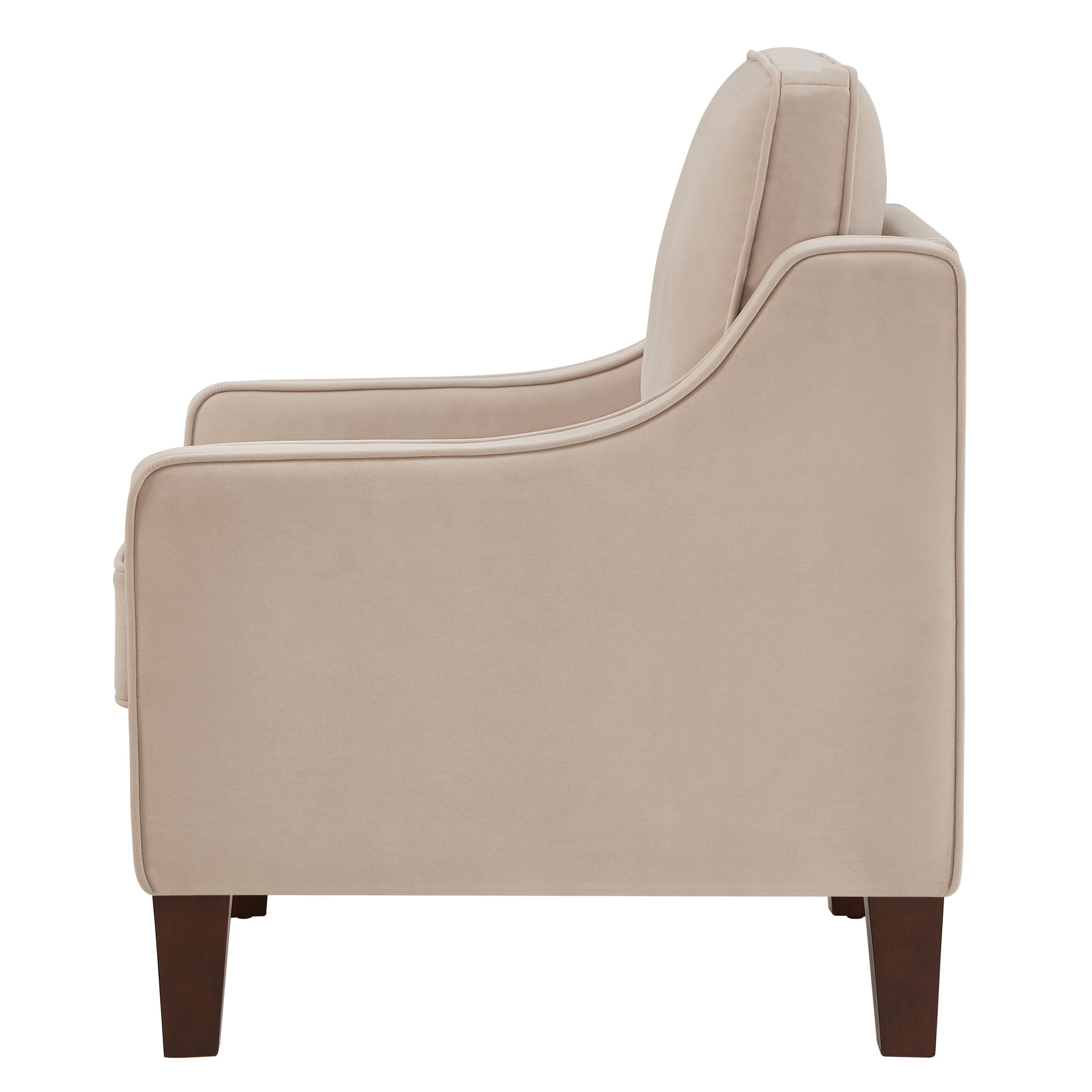 Modern Armchair, Living Room Single Seat Sofa Chair With Wooden Legs, Upholstered Velvet Accent Chair For Living Room, Bedroom,Taupe Taupe Espresso Velvet Wood Primary Living Space Medium Soft Cushion Back American Design Rubberwood Square Arms Foam