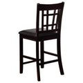 Black And Espresso Lattice Back Counter Height Stools Set Of 2 Solid Brown Espresso Dining Room Foam Spot Clean Transitional Rubberwood Open Back Foam Faux Leather