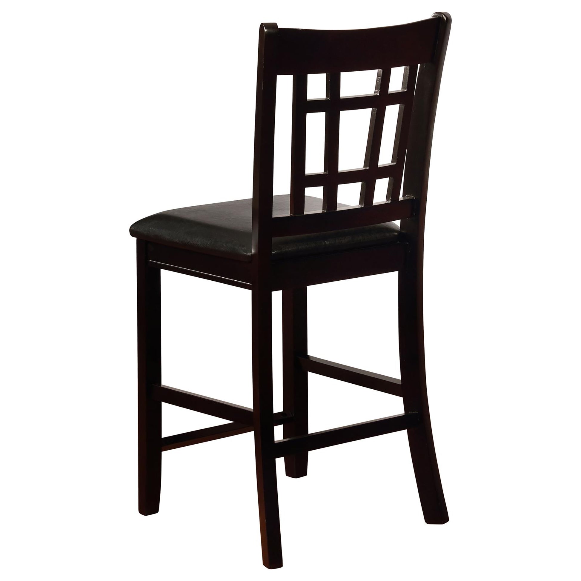 Black And Espresso Lattice Back Counter Height Stools Set Of 2 Solid Brown Espresso Dining Room Foam Spot Clean Transitional Rubberwood Open Back Foam Faux Leather