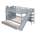 Full Over Full Castle Style Bunk Bed With 2 Drawers 3 Shelves And Slide Gray Gray Solid Wood