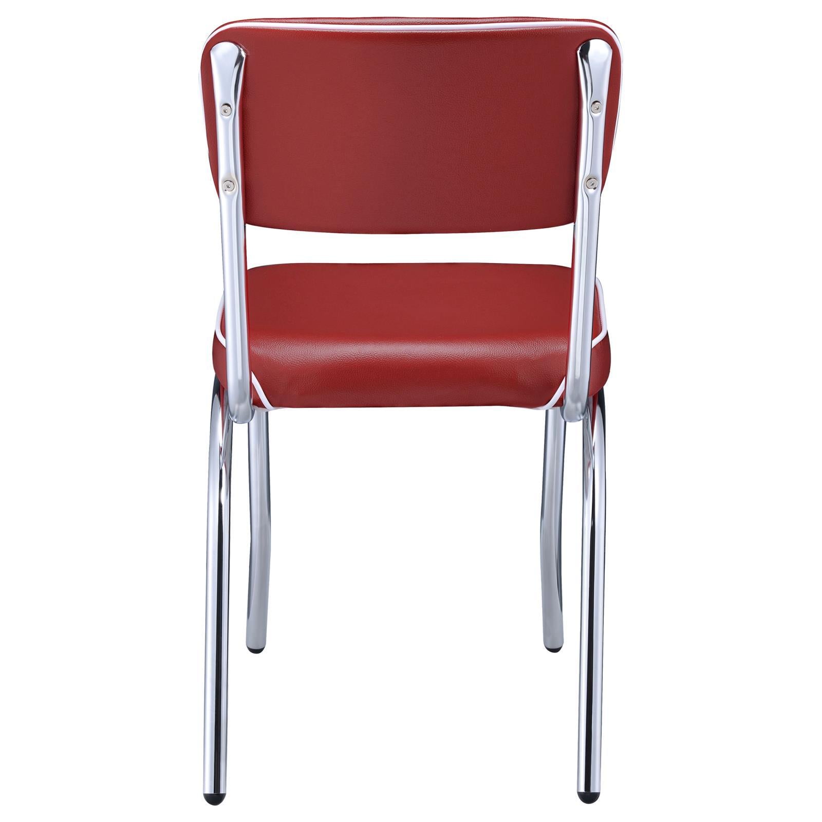 Red And Chrome Upholstered Side Chairs Set Of 2 Solid Red Dining Room Foam Spot Clean Contemporary,Modern Side Chair Open Back Foam Faux Leather