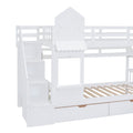 Twin Over Twin Castle Style Bunk Bed With 2 Drawers 3 Shelves And Slide White White Solid Wood