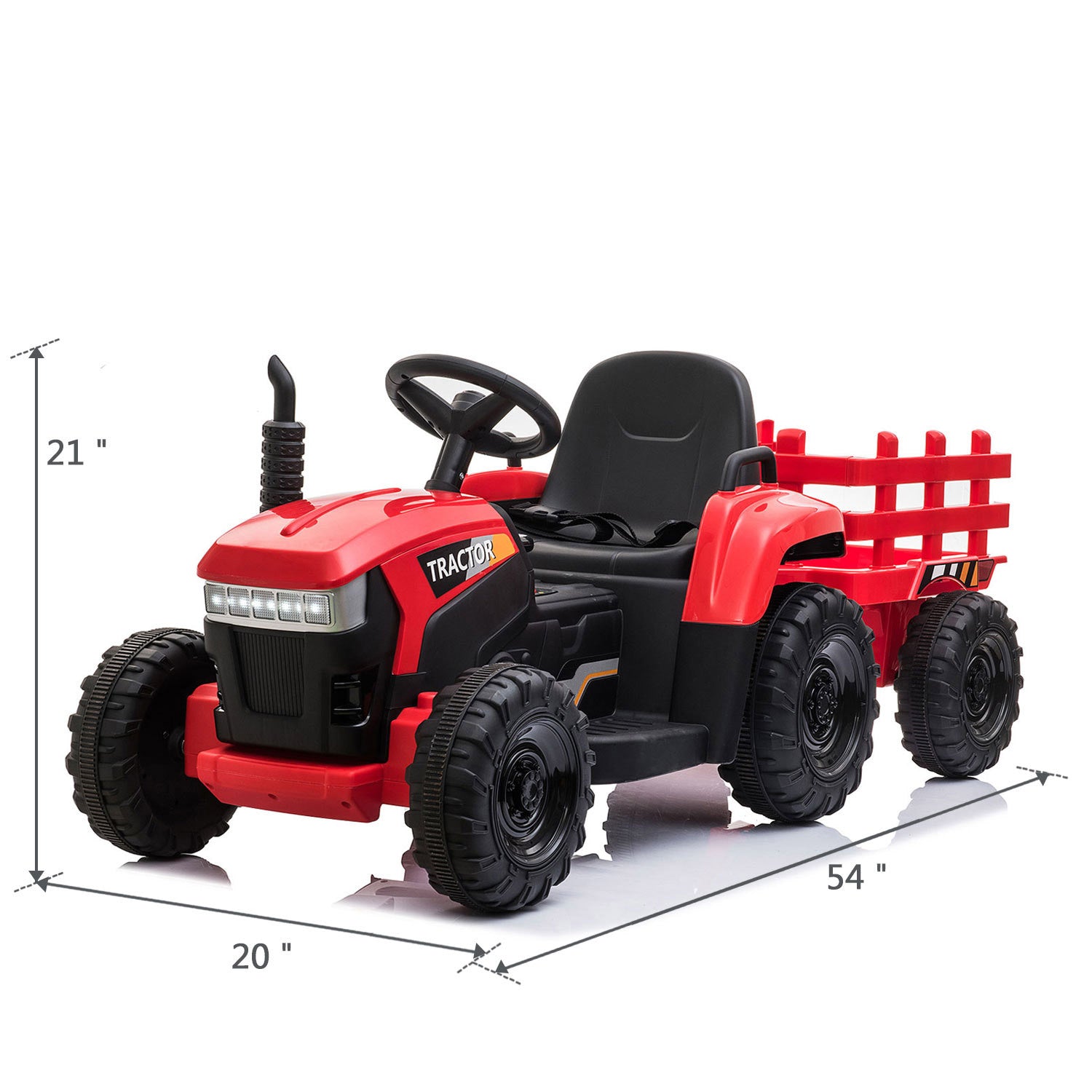 12V Kids Ride On Tractor With Trailer, Battery Powered Electric Car W Music, Usb, Music, Led Lights, Vehicle Toy For 3 To 6 Ages, Red Red Polypropylene