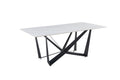 Sleek Black Sandstone Dining Table With Glossy Snow Mountain Stone Top And Carbon Steel Base Load Capacity 91.5 Kg White Carbon Steel