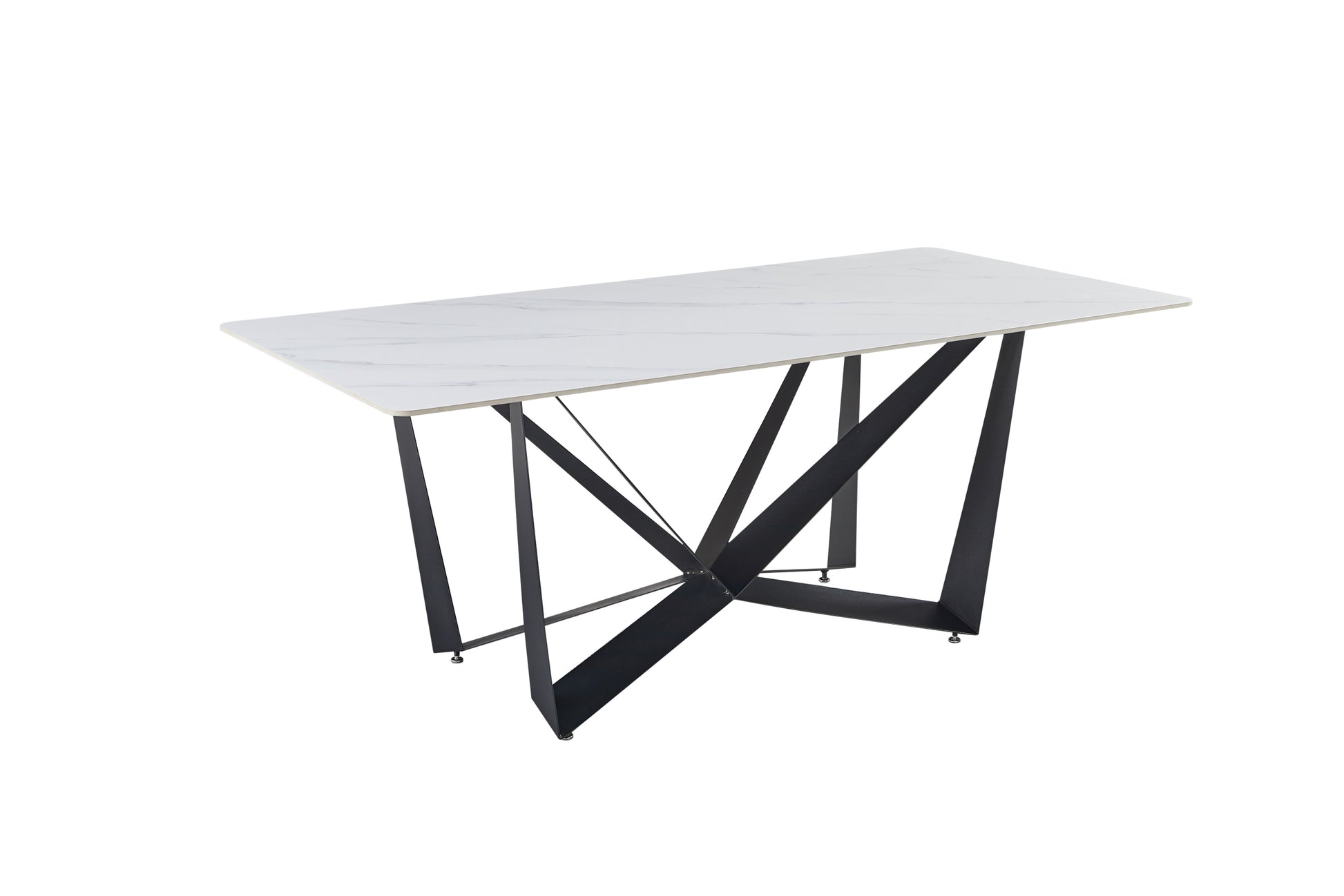 Sleek Black Sandstone Dining Table With Glossy Snow Mountain Stone Top And Carbon Steel Base Load Capacity 91.5 Kg White Carbon Steel