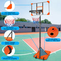 Portable Basketball Goal System With Stable Base And Wheels, Use For Indoor Outdoor Teenagers Youth Height Adjustable 5.6 To 7Ft Basketball Hoop 28 Inch Backboard Orange Sporty Iron