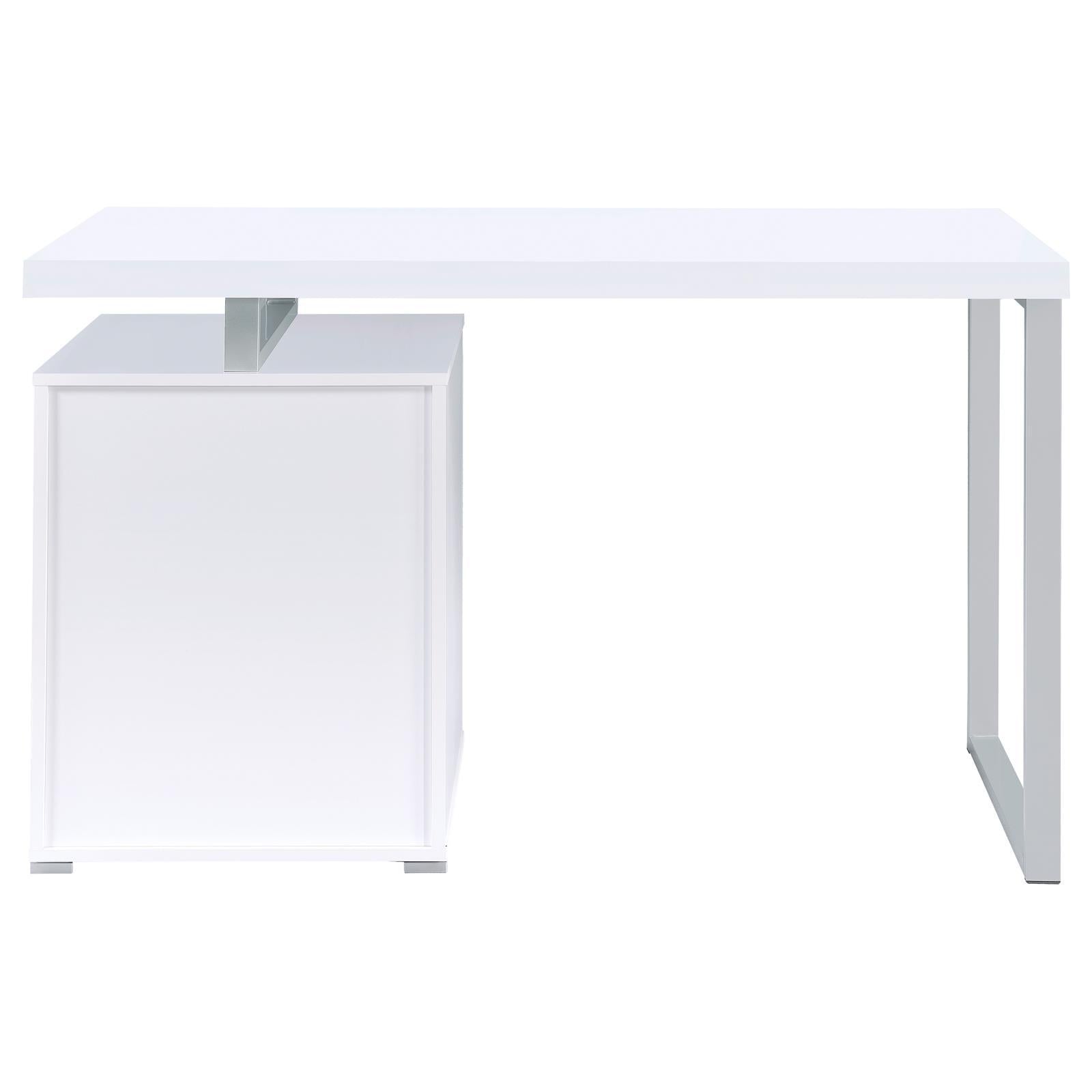 White 3 Drawer Reversible Office Desk White White Writting Desk Office Contemporary,Modern Rectangular Drawers Desk Wood Sled