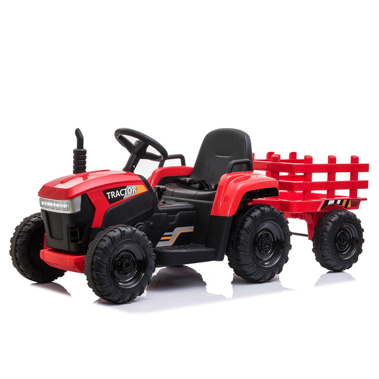 12V Kids Ride On Tractor With Trailer, Battery Powered Electric Car W Music, Usb, Music, Led Lights, Vehicle Toy For 3 To 6 Ages, Red Red Polypropylene