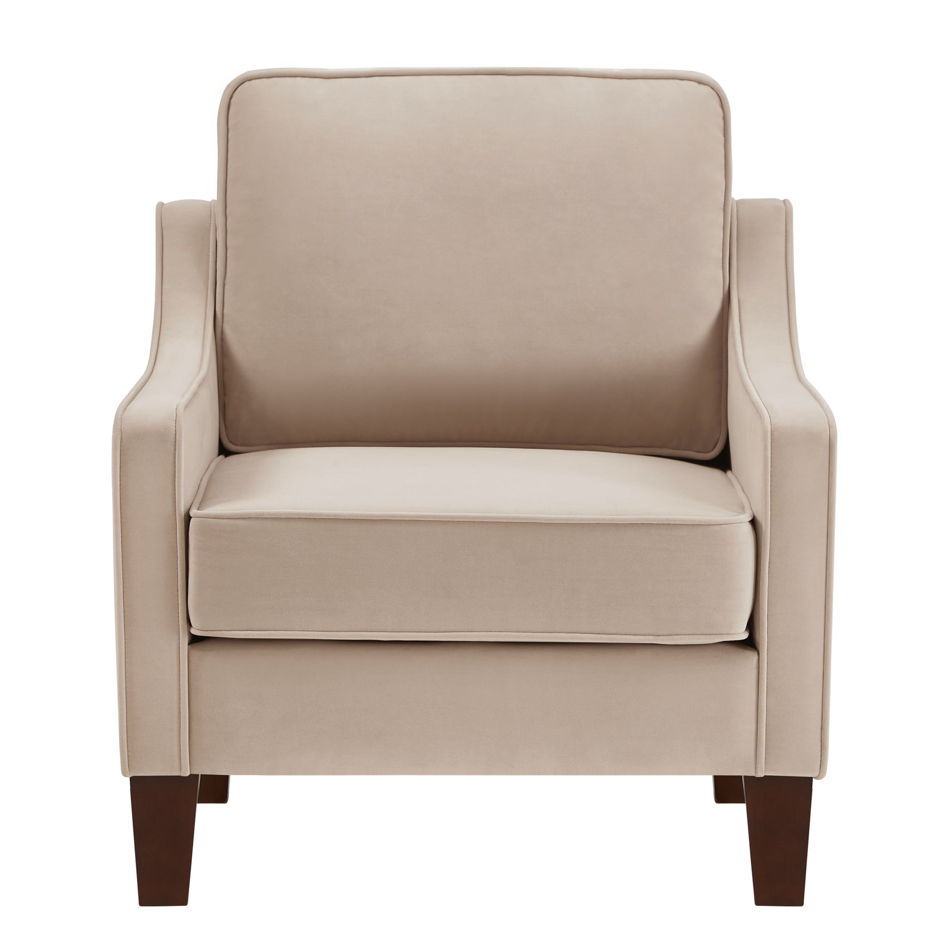 Modern Armchair, Living Room Single Seat Sofa Chair With Wooden Legs, Upholstered Velvet Accent Chair For Living Room, Bedroom,Taupe Taupe Espresso Velvet Wood Primary Living Space Medium Soft Cushion Back American Design Rubberwood Square Arms Foam