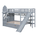 Full Over Full Castle Style Bunk Bed With 2 Drawers 3 Shelves And Slide Gray Gray Solid Wood