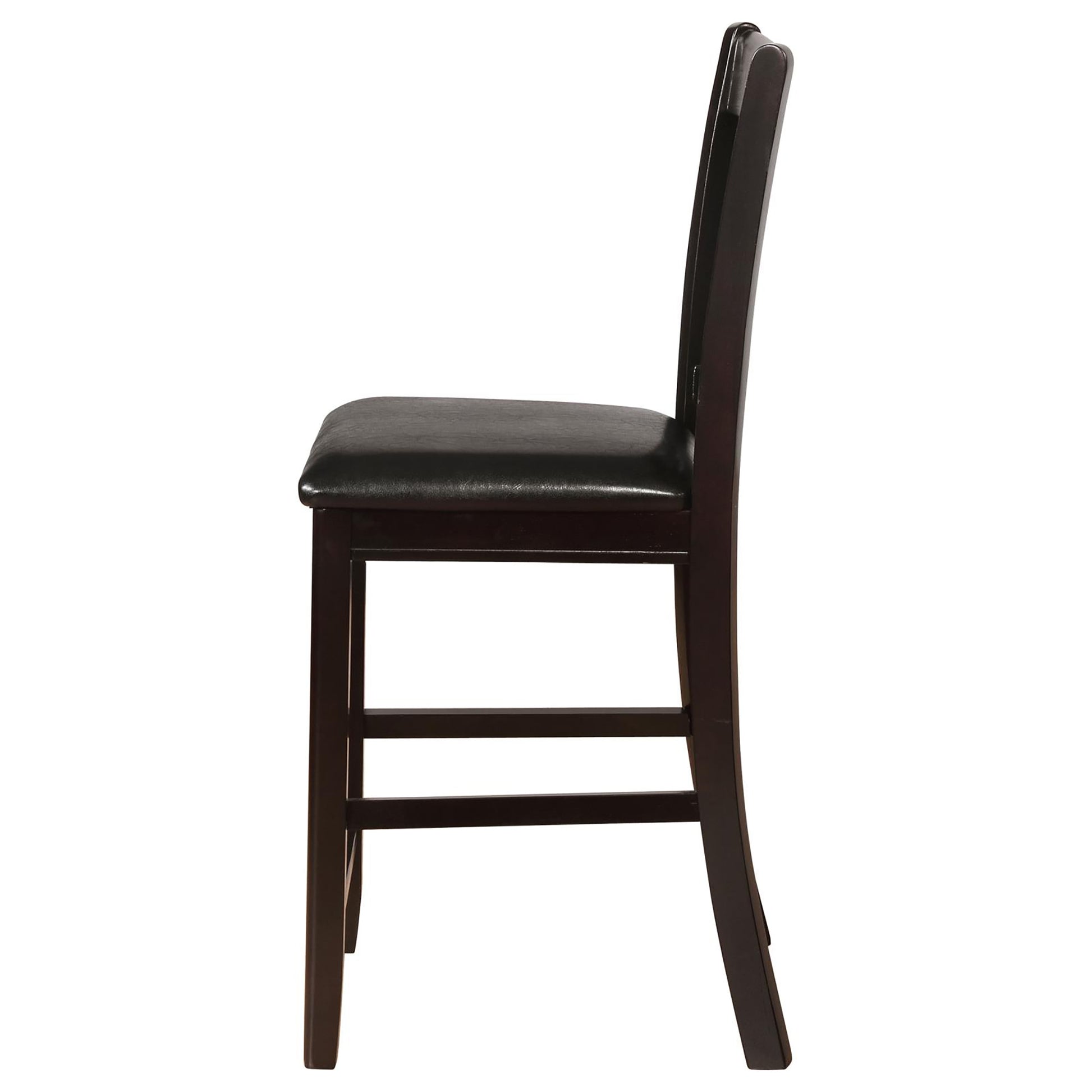 Black And Espresso Lattice Back Counter Height Stools Set Of 2 Solid Brown Espresso Dining Room Foam Spot Clean Transitional Rubberwood Open Back Foam Faux Leather