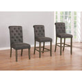Grey And Rustic Brown Upholstered Counter Height Stools Set Of 2 Solid Grey Brown Dining Room Foam Spot Clean Farmhouse,Rustic Bar Stools Rubberwood Tufted Back Foam Fabric