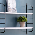 Mounted 2 Tier Display With Adjustable Shelves, White & Black White Particle Board