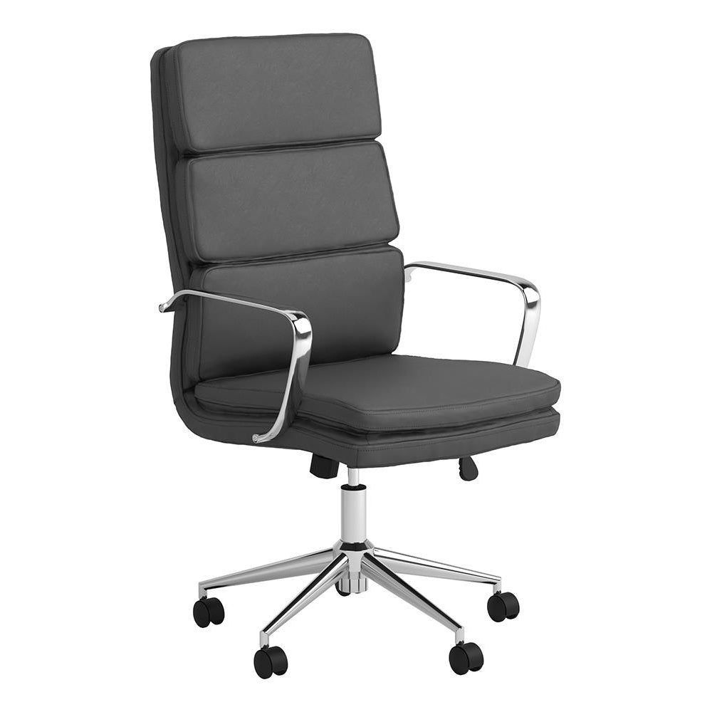 Grey And Chrome Upholstered Office Chair With Casters Solid Grey Office Spot Clean Contemporary,Modern Office Chairs Solid Back Foam Casters Faux Leather