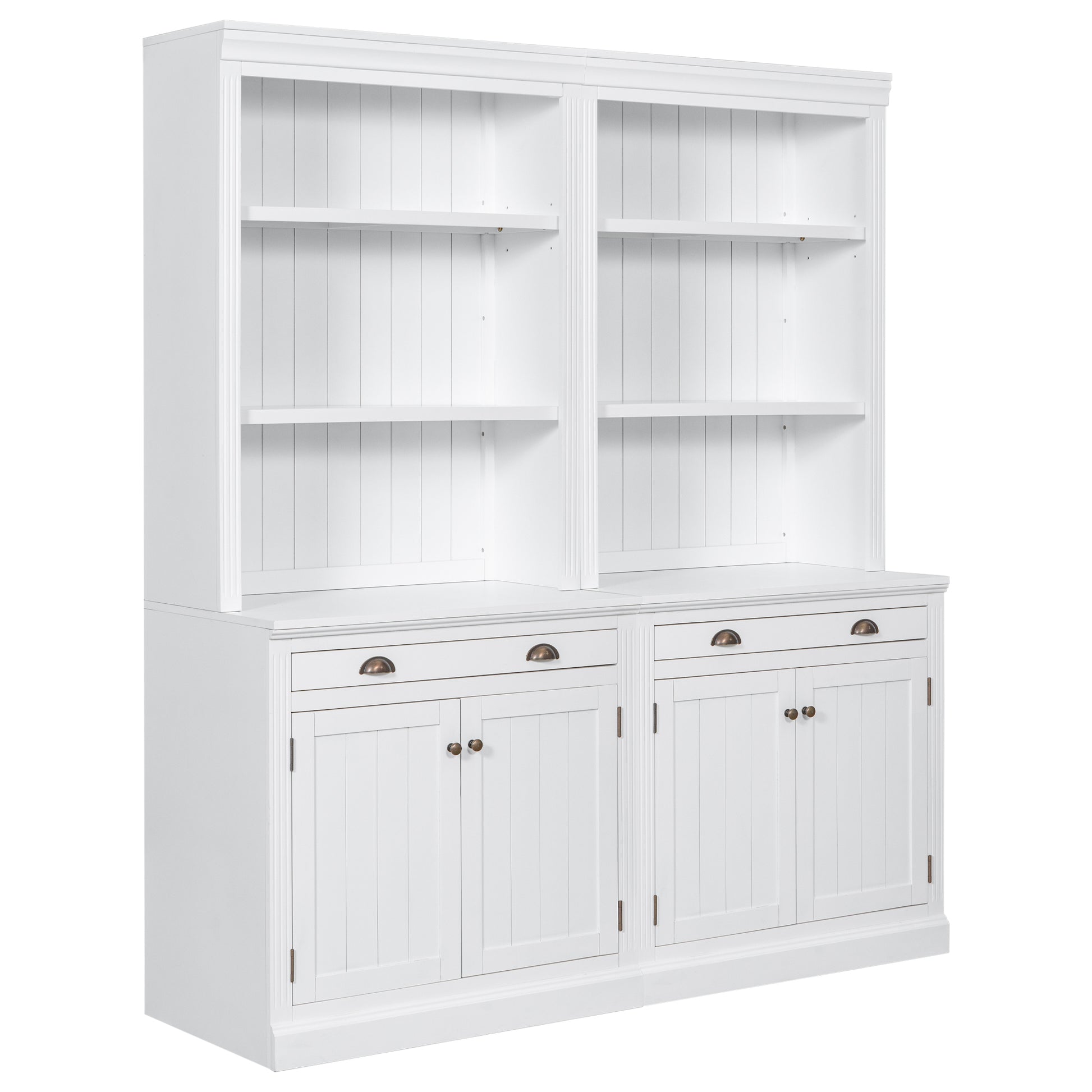 83.4"Tall Bookshelf Suite, Modern Bookcase Suite With Led Lighting,Doors And Drawers,2 Piece Set Storage Bookcase With Open Shelves For Living Room,Home Office,White White Solid Wood Mdf