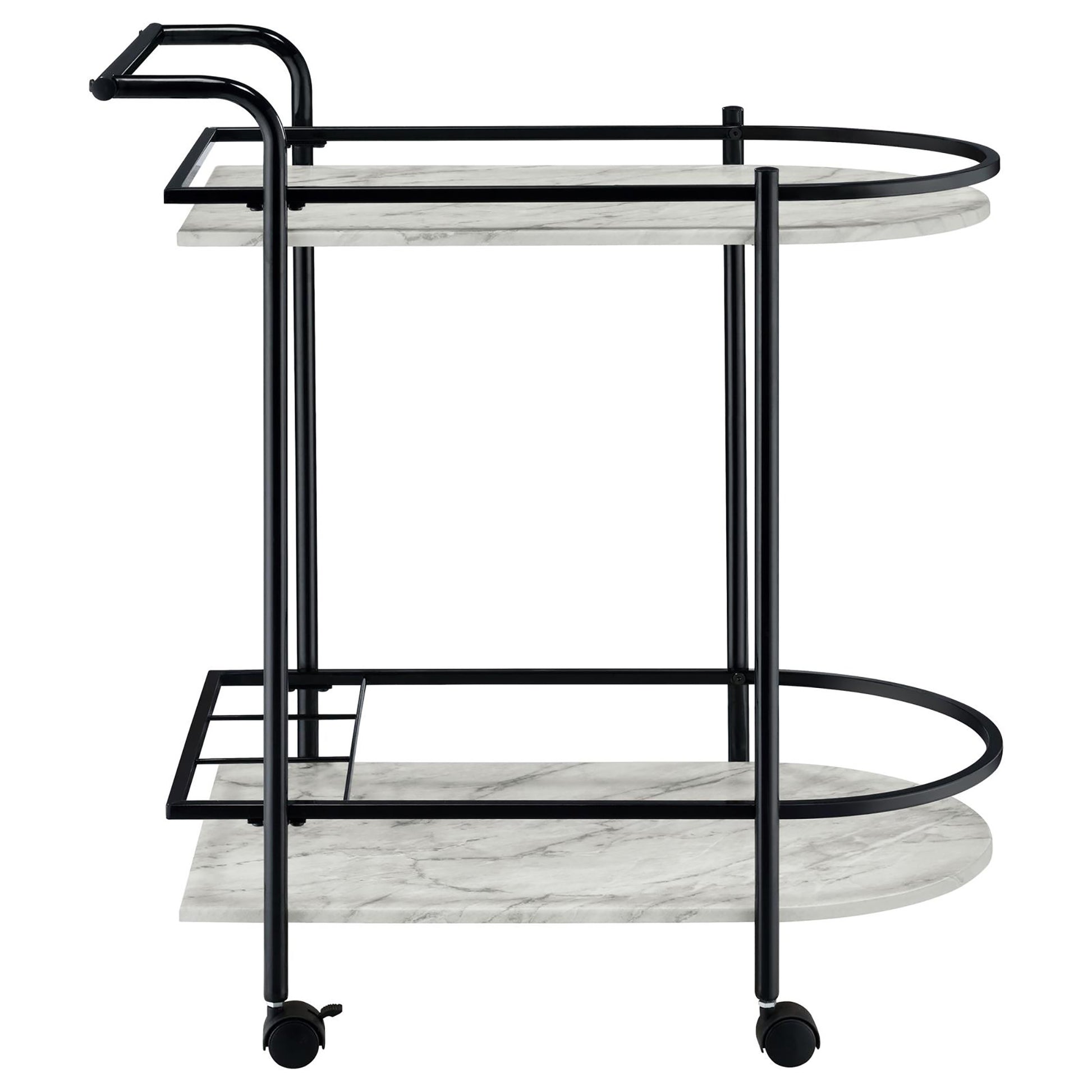 Black And Faux White Marble Serving Cart With Wine Rack Black Gray Dining Room Contemporary,Modern Kitchen Carts Metal Small Less Than 40In