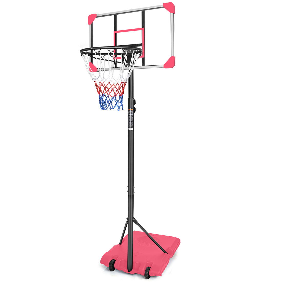 Portable Basketball Goal System With Stable Base And Wheels, Use For Indoor Outdoor Teenagers Youth Height Adjustable 5.6 To 7Ft Basketball Hoop 28 Inch Backboard Pink Sporty Iron