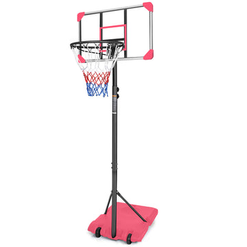 Portable Basketball Goal System With Stable Base And Wheels, Use For Indoor Outdoor Teenagers Youth Height Adjustable 5.6 To 7Ft Basketball Hoop 28 Inch Backboard Pink Sporty Iron