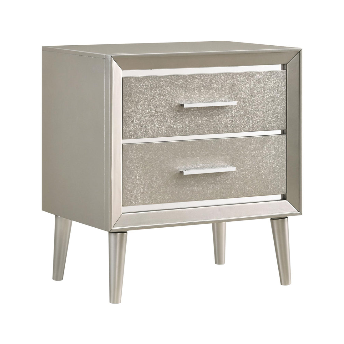 Metallic Sterling 2 Drawer Nightstand Silver Gray 2 Drawers Bedroom Drawer Storage Glam Rubberwood Felt Lined Drawers Wood