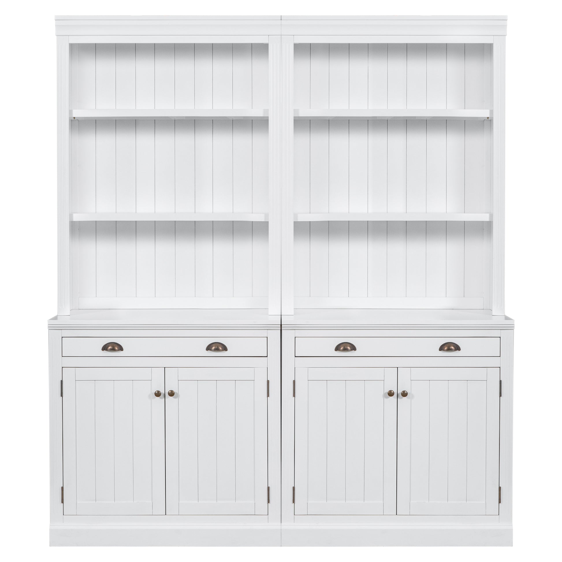 83.4"Tall Bookshelf Suite, Modern Bookcase Suite With Led Lighting,Doors And Drawers,2 Piece Set Storage Bookcase With Open Shelves For Living Room,Home Office,White White Solid Wood Mdf