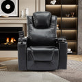 270 Degree Swivel Pu Leather Power Recliner Individual Seat Home Theater Recliner With Surround Sound, Cup Holder, Removable Tray Table, Hidden Arm Storage For Living Room, Black Black Foam Pu Leather