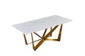 Titanium Gold Stainless Steel Dining Table With Polished Snow Mountain Stone Surface Supports Up To 94.5 Kg Excluding Chairs White Stainless Steel