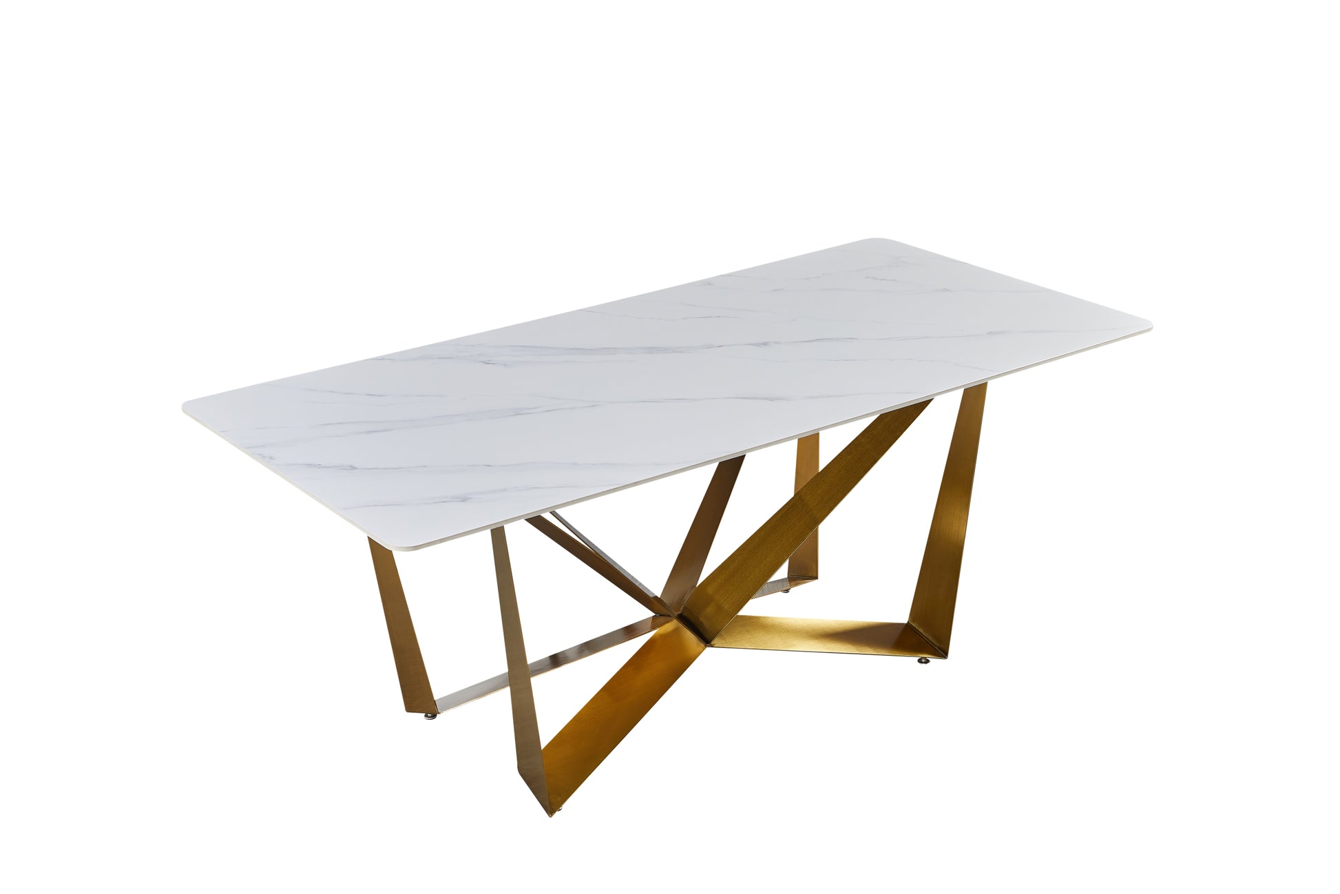 Titanium Gold Stainless Steel Dining Table With Polished Snow Mountain Stone Surface Supports Up To 94.5 Kg Excluding Chairs White Stainless Steel