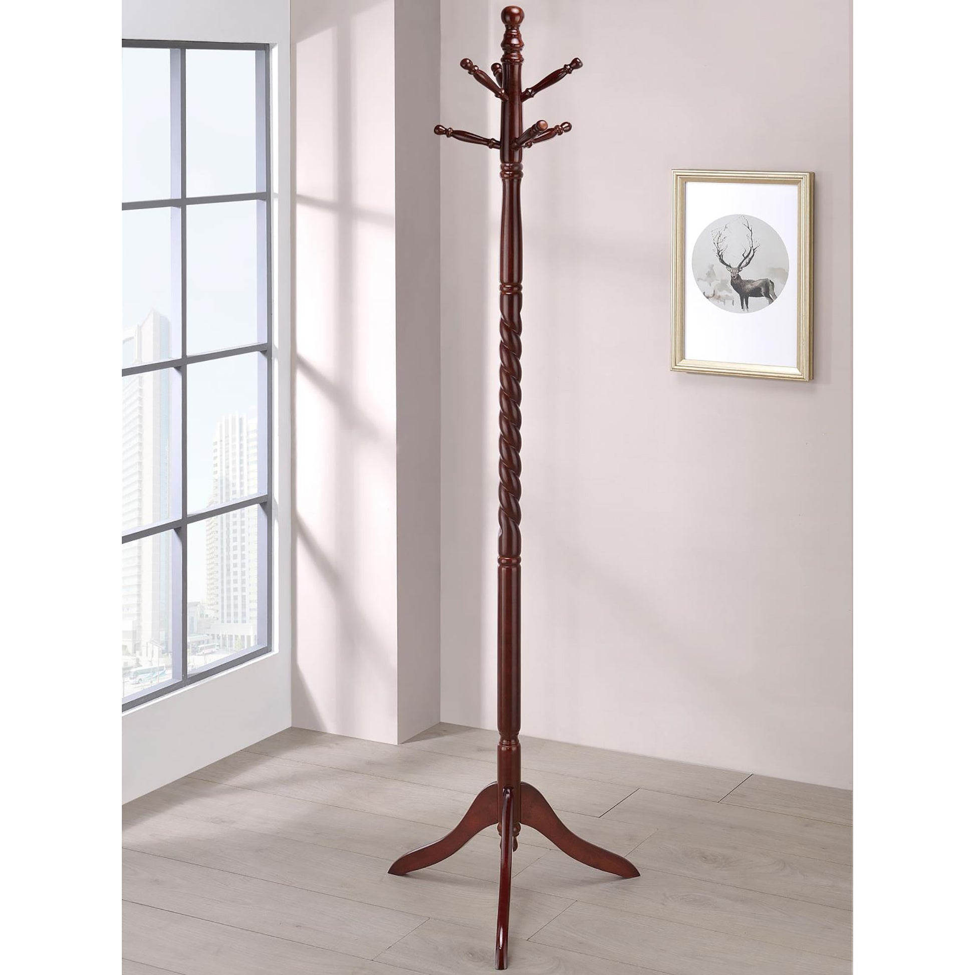 Merlot Coat Rack With Twisted Post Brown Brown Primary Living Space Traditional Rubberwood Wood