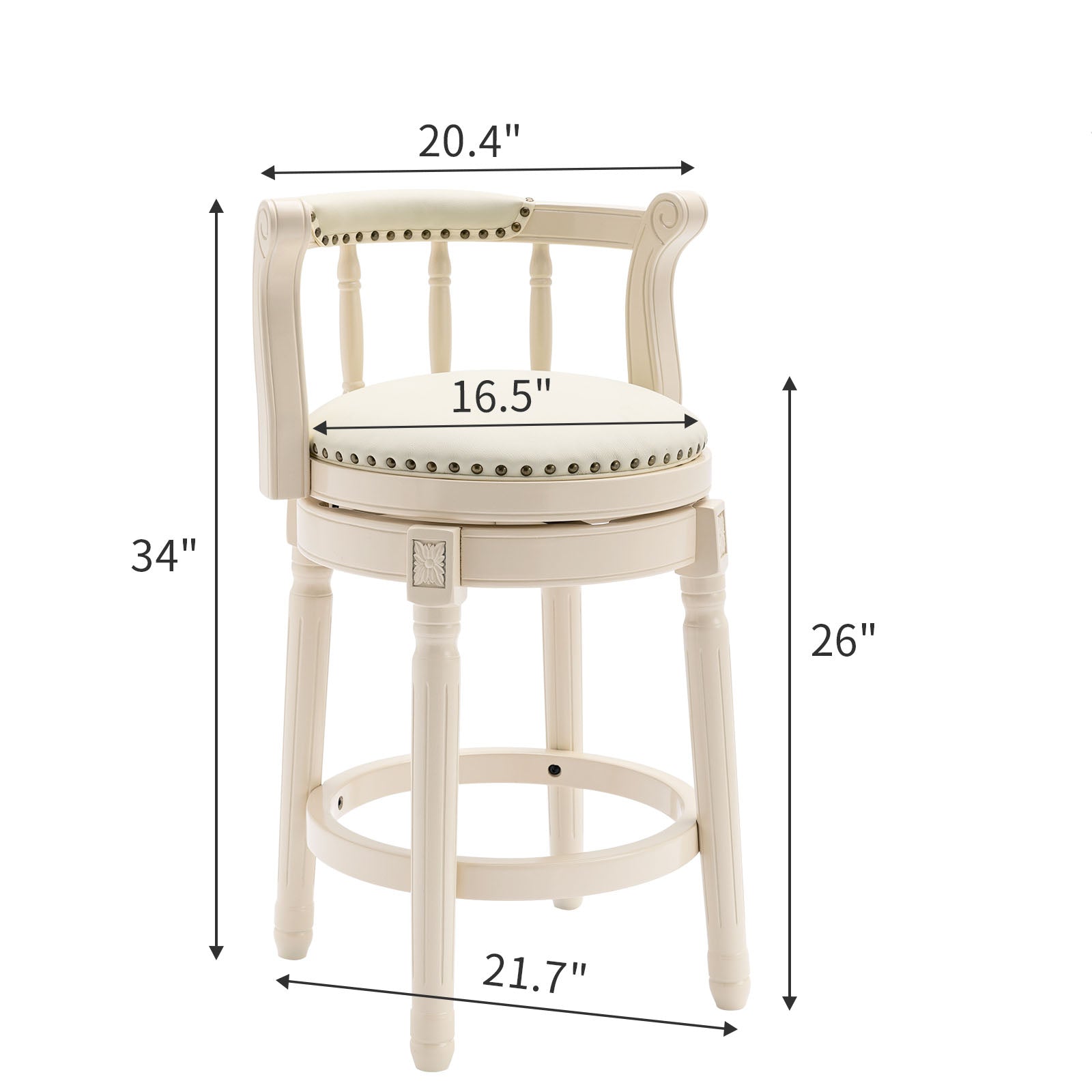 Bar Stools Seat Height 26'' Leather Wooden Bar Stools White 1Pc Cream Genuine Leather