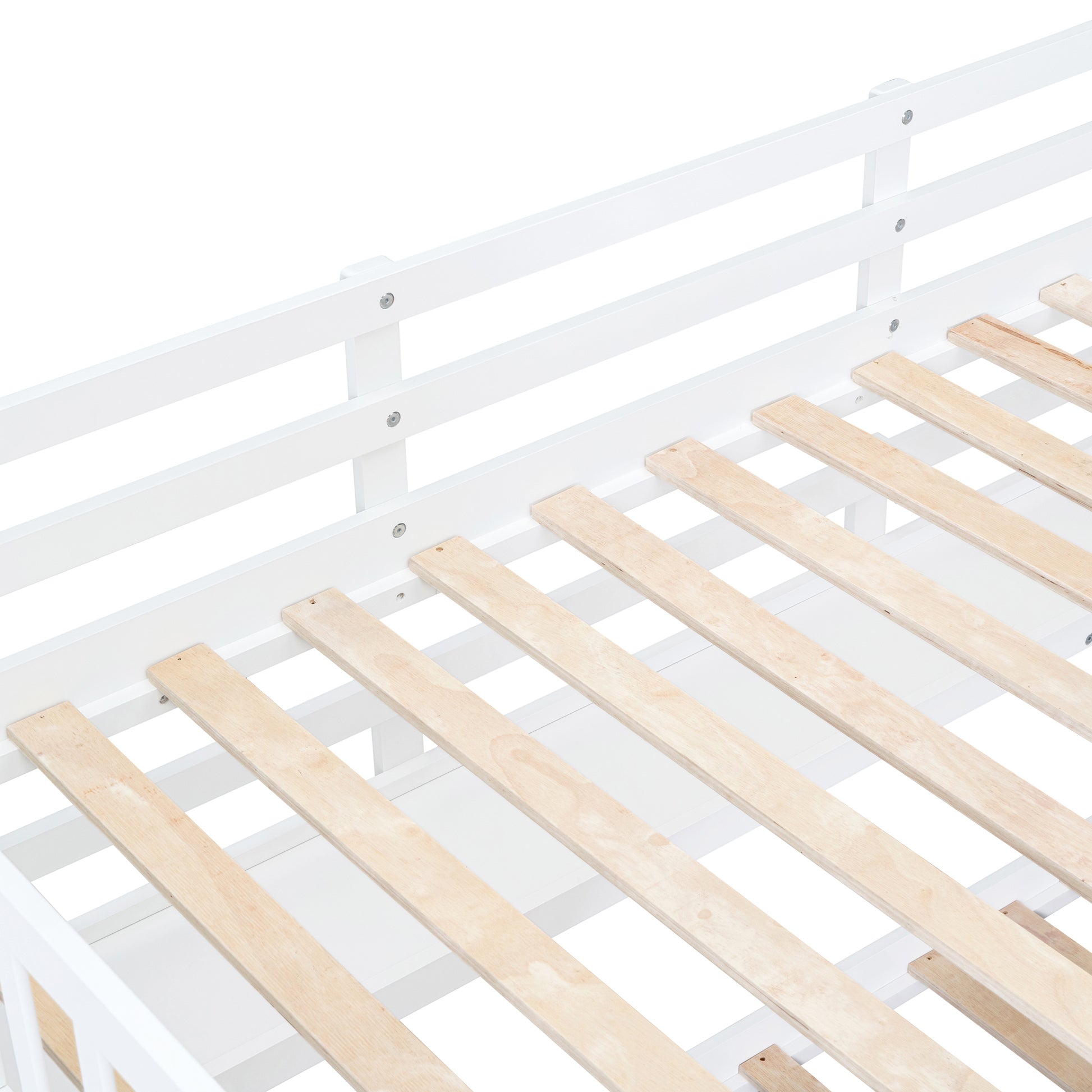 Full Over Full Castle Style Bunk Bed With 2 Drawers 3 Shelves And Slide White White Solid Wood