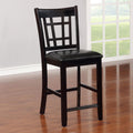 Black And Espresso Lattice Back Counter Height Stools Set Of 2 Solid Brown Espresso Dining Room Foam Spot Clean Transitional Rubberwood Open Back Foam Faux Leather