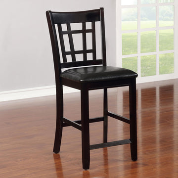Black And Espresso Lattice Back Counter Height Stools Set Of 2 Solid Brown Espresso Dining Room Foam Spot Clean Transitional Rubberwood Open Back Foam Faux Leather