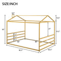 Metal House Shape Platform Bed, Gold, Queen Queen Gold Metal